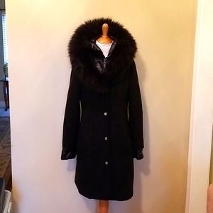 Calvin Klein  black, faux fur, wool-blended coat